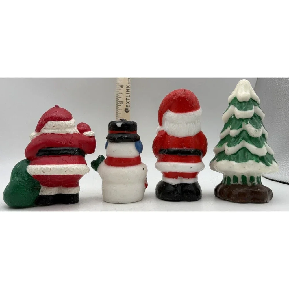 Vintage Christmas Figural Wax Candles Lot 4 Santa Snowman Tree Retro Decor